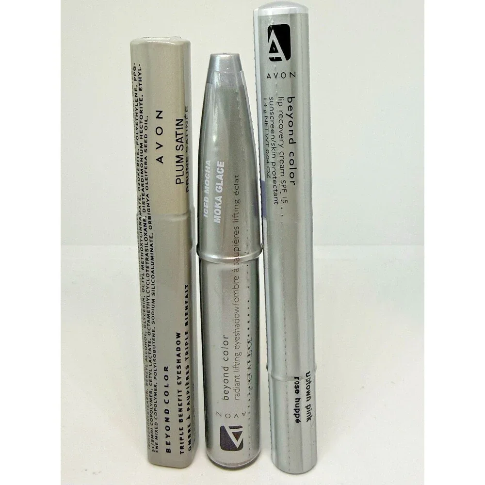 3 Avon Beyond Color Lip Recovery Cream PINK, Eyeshadow Mocha & Plum Satin 2005